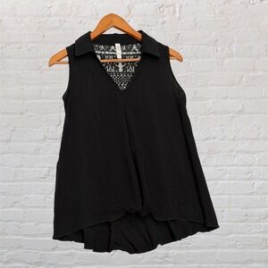 Xhilaration Womens Black Sleeveless Lace Back High Low Blouse Top Size Medium